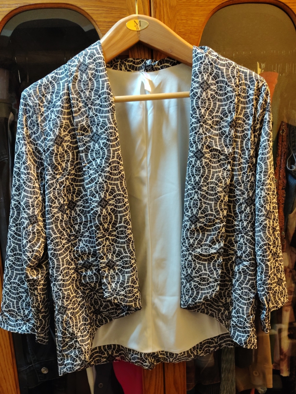 Xhilaration Black and White Floral-Print Open Front Blazer
